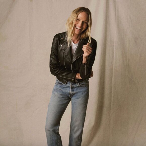 Buck Mason Black Heritage Shrunken Moto Leather Jacket (Women's M) - Picture 2 of 3